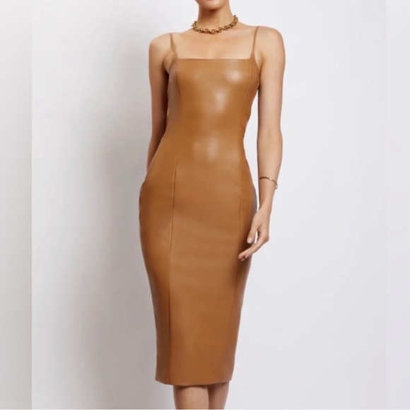 NWT Meshki Celine Faux Leather Midi Dress - Picture 2 of 6